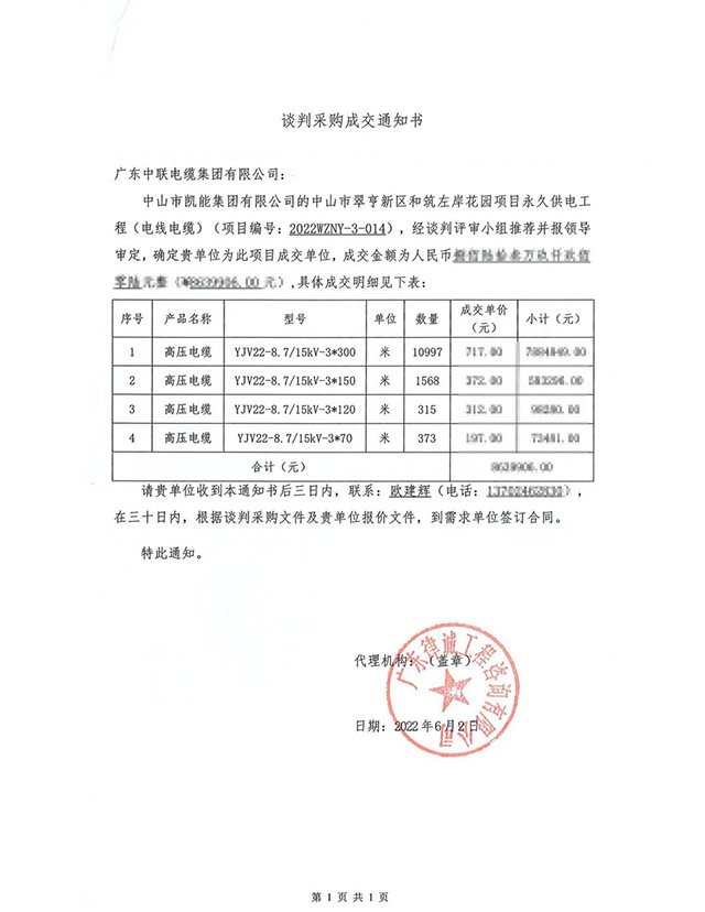 部分中標通知書 部分中標通知書